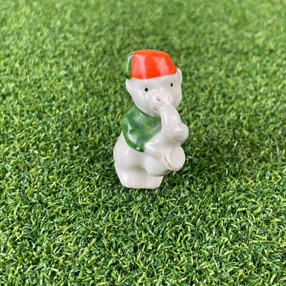 Vintage Occupied Japan Red Fez Monkey Musician Saxophone Ceramic Figurine
